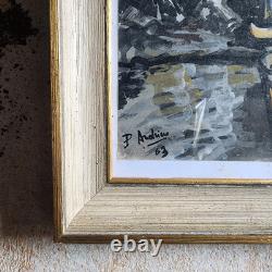 Gouache rural theme in an antique gold wooden frame