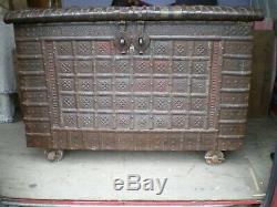 Grand Old Wooden Trunk Covered With Metal Pushed