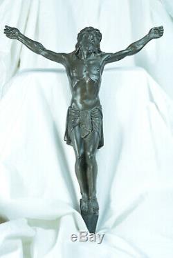 Great Christ Of Former Applies Bronze Signed Jean Ancient Rabiant Large Christ