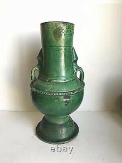 Green Varnished Terracotta Vase XIX Regional Folk Art Decoration