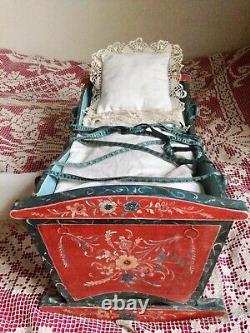 Hand-painted doll cradle furniture, unique piece, folk art