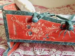 Hand-painted doll cradle furniture, unique piece, folk art