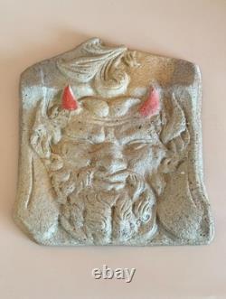 Handcrafted Glazed Stoneware Wall Mask with a Fantastical Horned Face