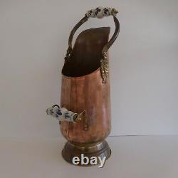 Handmade Charcoal Bucket Brass Copper Bronze Ceramic Art-deco France Signed Pn
