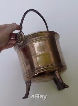 Haute Epoque Brass Tripod Cauldron, Handle With Masks