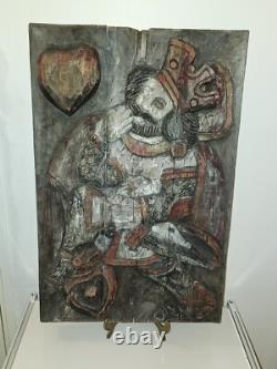 Heart King wood bas relief 19th century Superb, rare
