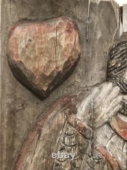 Heart King wood bas relief 19th century Superb, rare
