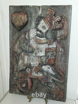 Heart King wood bas relief 19th century Superb, rare
