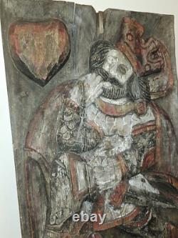 Heart King wood bas relief 19th century Superb, rare