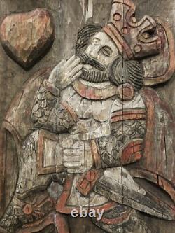 Heart King wood bas relief 19th century Superb, rare