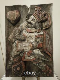 Heart King wood bas relief 19th century Superb, rare