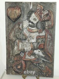Heart King wood bas relief 19th century Superb, rare