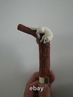 Hermine Stick Sculpted In France Deer Wooden Apple Cane
