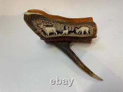 Hunting Scene Carved Wooden Deer Courier Range Folk Art