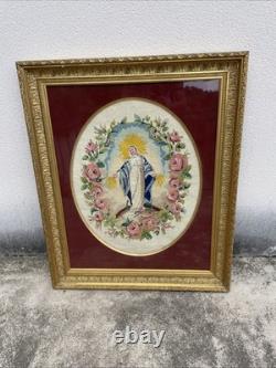 Immaculate Conception Virgin Mary Napoleon III Framed Embroidery 96X78 Beautiful Condition