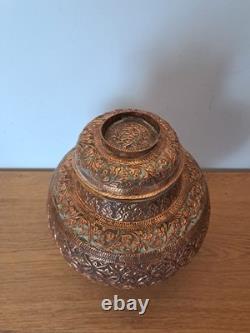 India, Covered Jar, Repoussé and Chiseled Copper, 19th Century