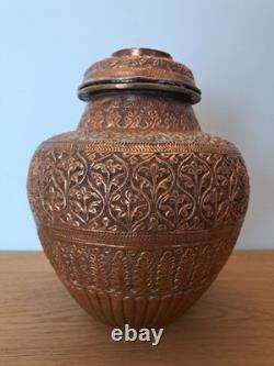 India, Covered Jar, Repoussé and Chiseled Copper, 19th Century
