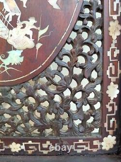 Indochinese Plateau in Carved Perforated Ironwood, Engraved Mother-of-Pearl Decoration 19th Century