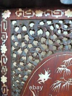 Indochinese Plateau in Carved Perforated Ironwood, Engraved Mother-of-Pearl Decoration 19th Century