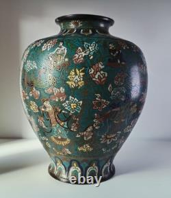 Japan: Large bronze vase with champlevé enamel decoration, 19th century
