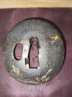 Japanese Edo Period Tsuba Inlay, Wild Crane Design