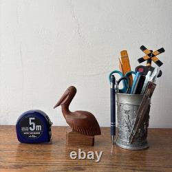 Japanese folk art object, carved wooden pelican bird sculpture