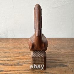 Japanese folk art object, carved wooden pelican bird sculpture