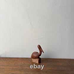 Japanese folk art object, carved wooden pelican bird sculpture
