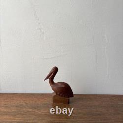 Japanese folk art object, carved wooden pelican bird sculpture