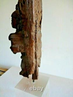 Khmer Wood Statuette Fragment on Plexiglass Base