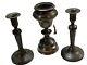 Large Chalice-shaped Pot And Tin Candlesticks