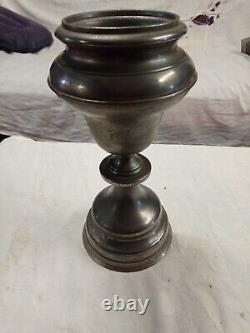 LARGE CHALICE-SHAPED POT and TIN CANDLESTICKS