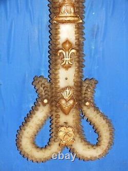 Large 19th century wax communion cross 36cm framed under glass+