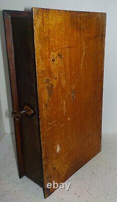 Large 19th century wooden box with monogrammed P. W. Cartouche and Key