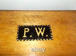 Large 19th century wooden box with monogrammed P. W. Cartouche and Key