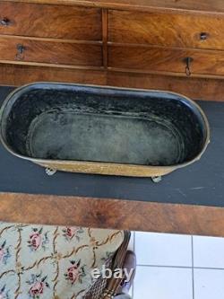 Large Antique Repoussé Brass Jardinière, Napoleon III Style, Lions & Claws