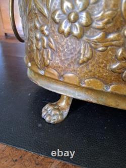 Large Antique Repoussé Brass Jardinière, Napoleon III Style, Lions & Claws