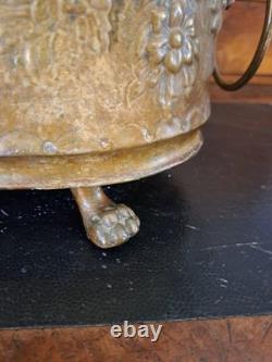 Large Antique Repoussé Brass Jardinière, Napoleon III Style, Lions & Claws