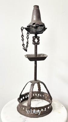 Large Four-Spout Forged Iron Tallow Lamp, High Period