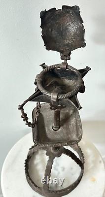 Large Four-Spout Forged Iron Tallow Lamp, High Period