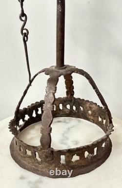 Large Four-Spout Forged Iron Tallow Lamp, High Period