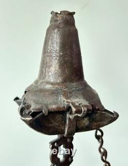 Large Four-Spout Forged Iron Tallow Lamp, High Period