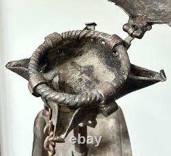 Large Four-Spout Forged Iron Tallow Lamp, High Period