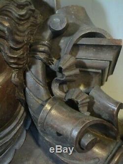 Large Fronton Carved Wood Mask Female Horn Abundance Ornament Antique Furniture