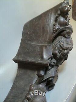 Large Fronton Carved Wood Mask Female Horn Abundance Ornament Antique Furniture