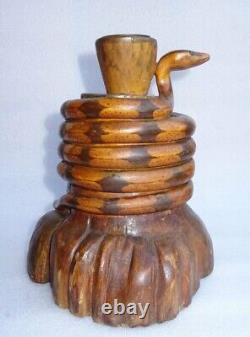 Large Monoxyle Candlestick with Snake 19th Century Folk Art