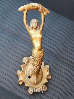 Large Old Gate Handle Castle Manor Cast Iron Mermaid With Fish