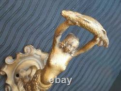 Large Old Gate Handle Castle Manor Cast Iron Mermaid With Fish