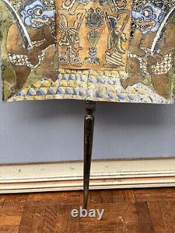 Large Painted Leaf Indonesia Handheld Screen Fan India 1900 Pierced M624