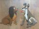 Large Painted Wood Panel Walt Disney 1970 Popular Belle And The Tramp